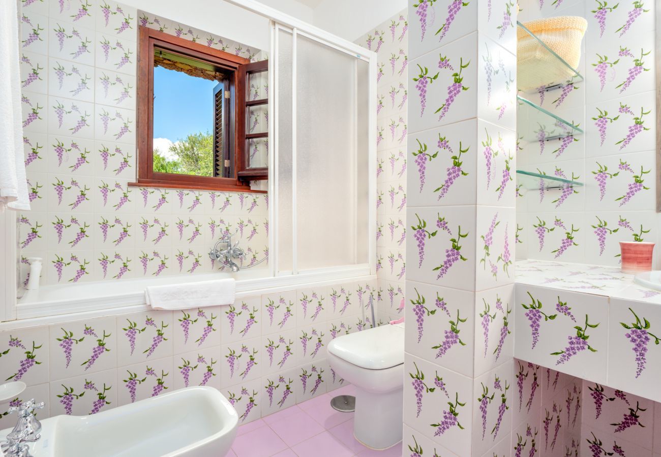Villa Halliv - salle de bain avec douche et mobilier élégant dans villa avec piscine privée en Sardaigne